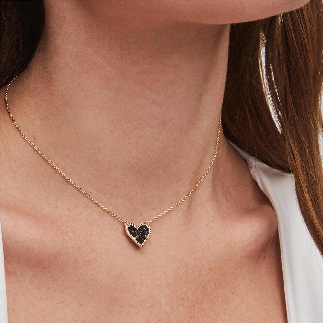 For Self -Self Love  Sparkling Black Diamond Heart Necklace