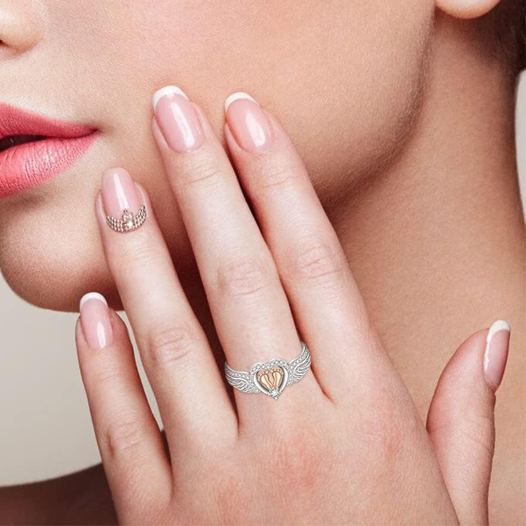 925 Heart Footprint Mommy of An Angel Memorial Rings