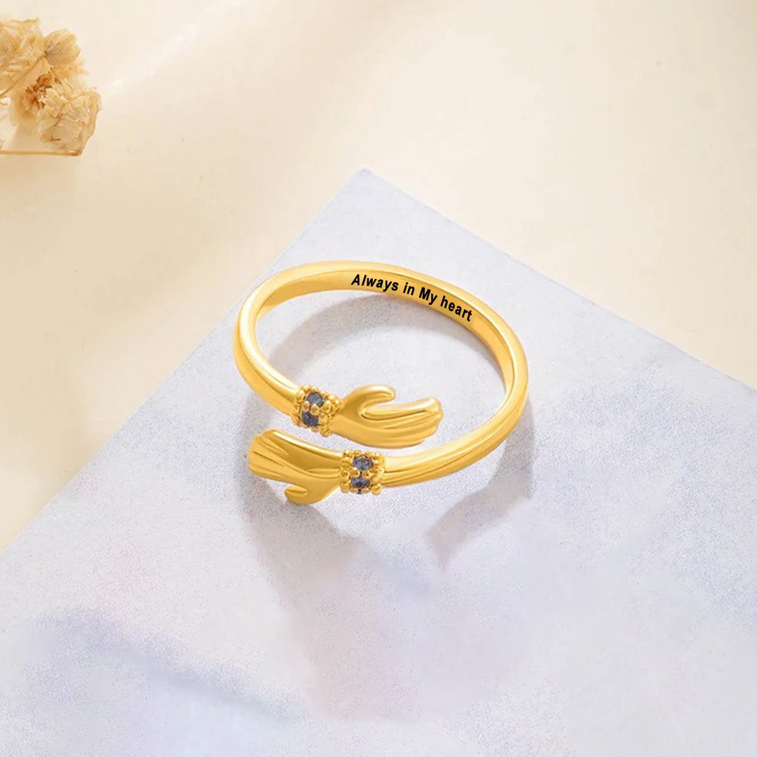 For Granddaughter - Always Keep Me In Your Heart Custom Birthstone Hug Ring