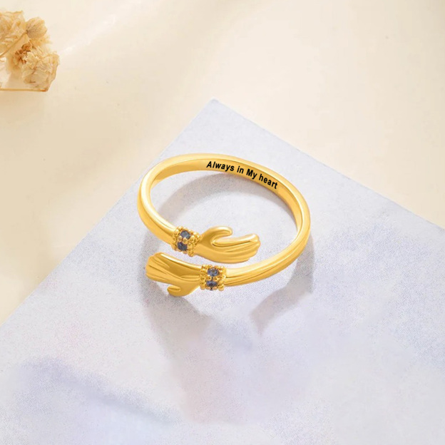 For Granddaughter - Always Keep Me In Your Heart Custom Birthstone Hug Ring