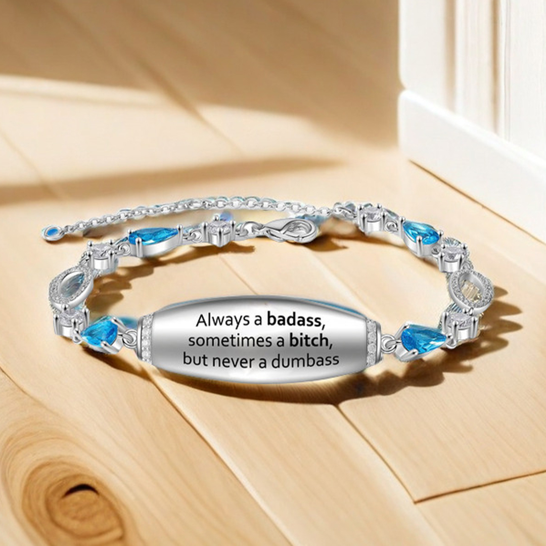 Badass Bitch Engraved Blue Diamond Bracelet