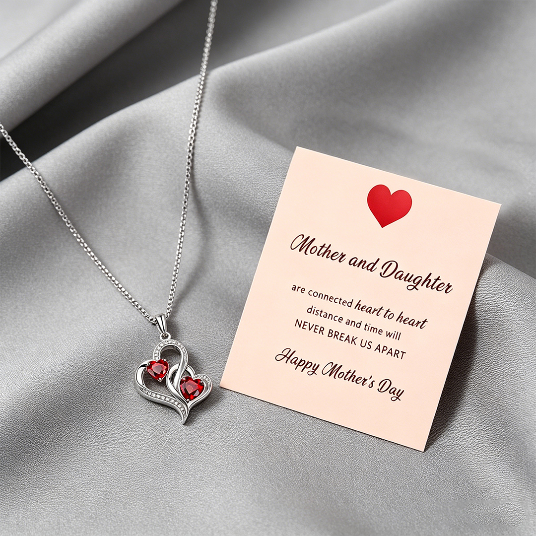 Custom Mother And Daughter Are Connected Heart To Heart Necklace