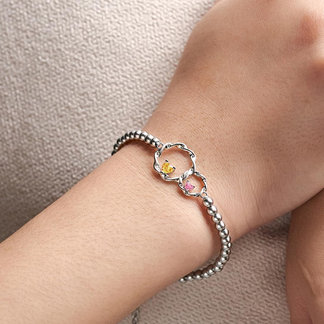 For Mother/Daughter - Customized Birthstones Interlocking Beaded Bracelet