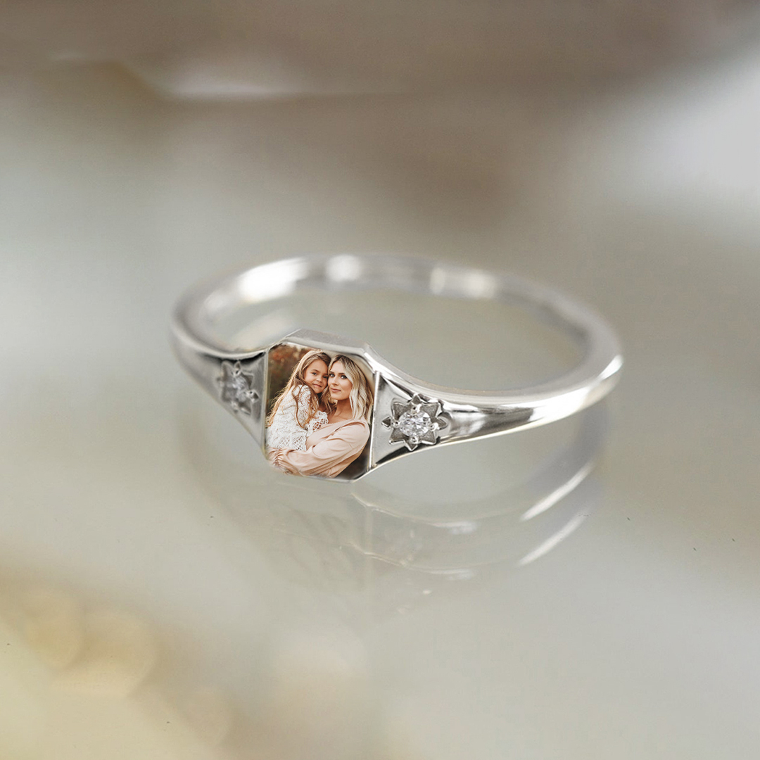 For Memorial - Customized Photo & Birthstones Ring