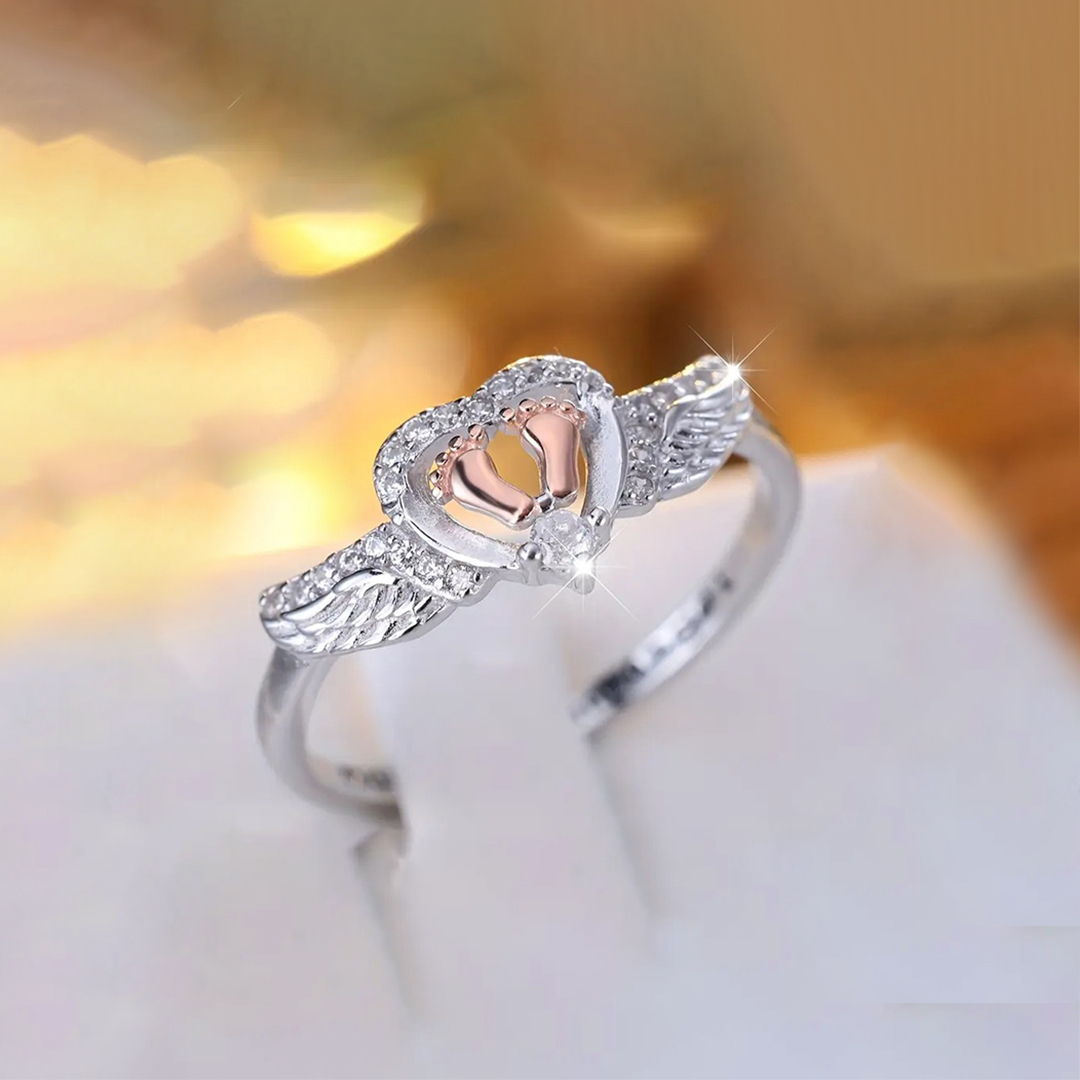 925 Heart Footprint Mommy of An Angel Memorial Rings
