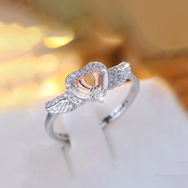 925 Heart Footprint Mommy of An Angel Memorial Rings