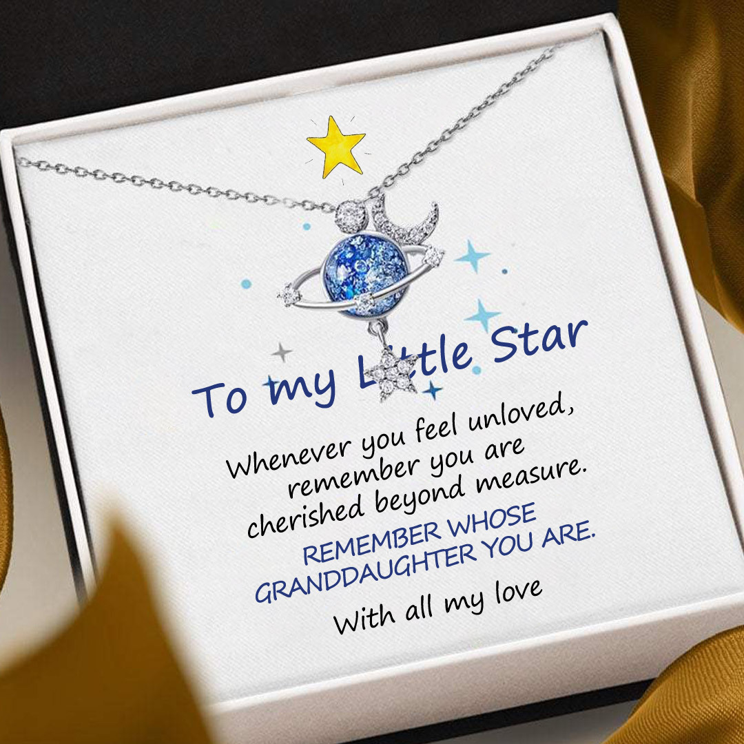For Granddaughter - My Little Star Blue Crystal Planet Necklace 