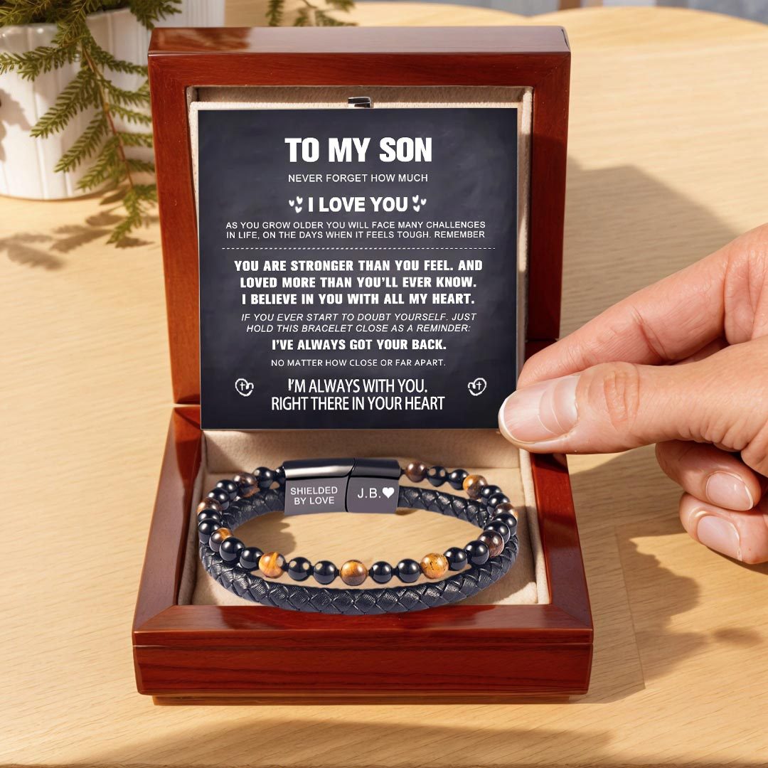 For Son - Right There In Your Heart Tiger Eye Protection Beaded Bracelet