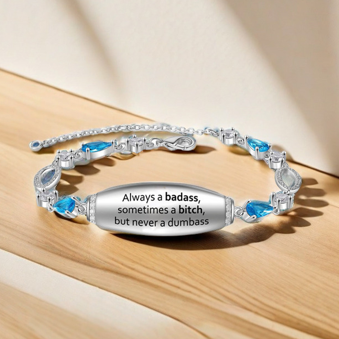 Badass Bitch Engraved Blue Diamond Bracelet
