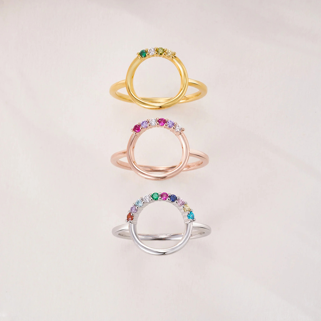 For Mom Grandma- Personalized 1-10 Family Birthstones Reunion Circle Women Ring 