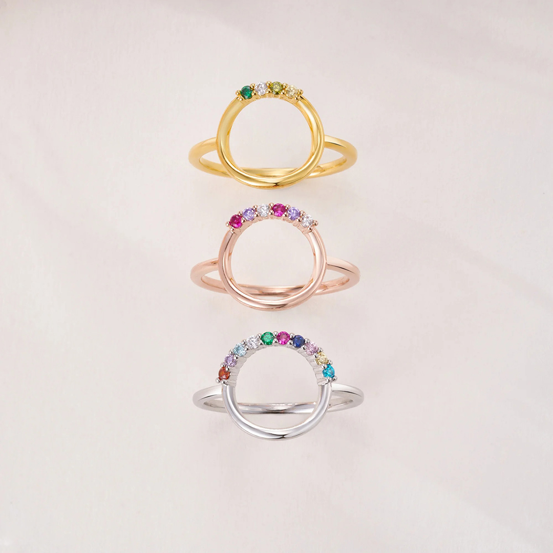 For Mom Grandma- Personalized 1-10 Family Birthstones Reunion Circle Women Ring 