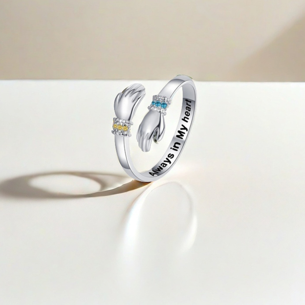 For Daughter - S925 Always Keep Me In Your Heart Custom Birthstone Hug Ring