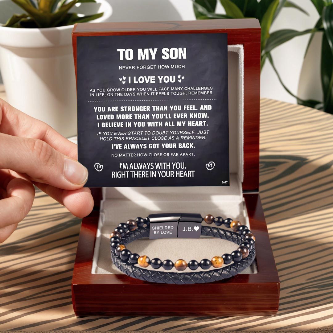 For Son - Right There In Your Heart Tiger Eye Protection Beaded Bracelet