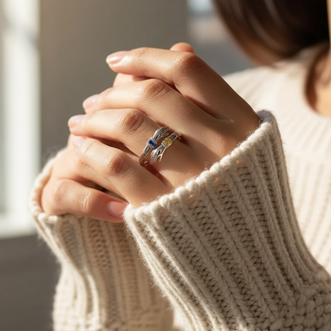 For Mother - S925 Always Keep Me In Your Heart Custom Birthstone Hug Ring