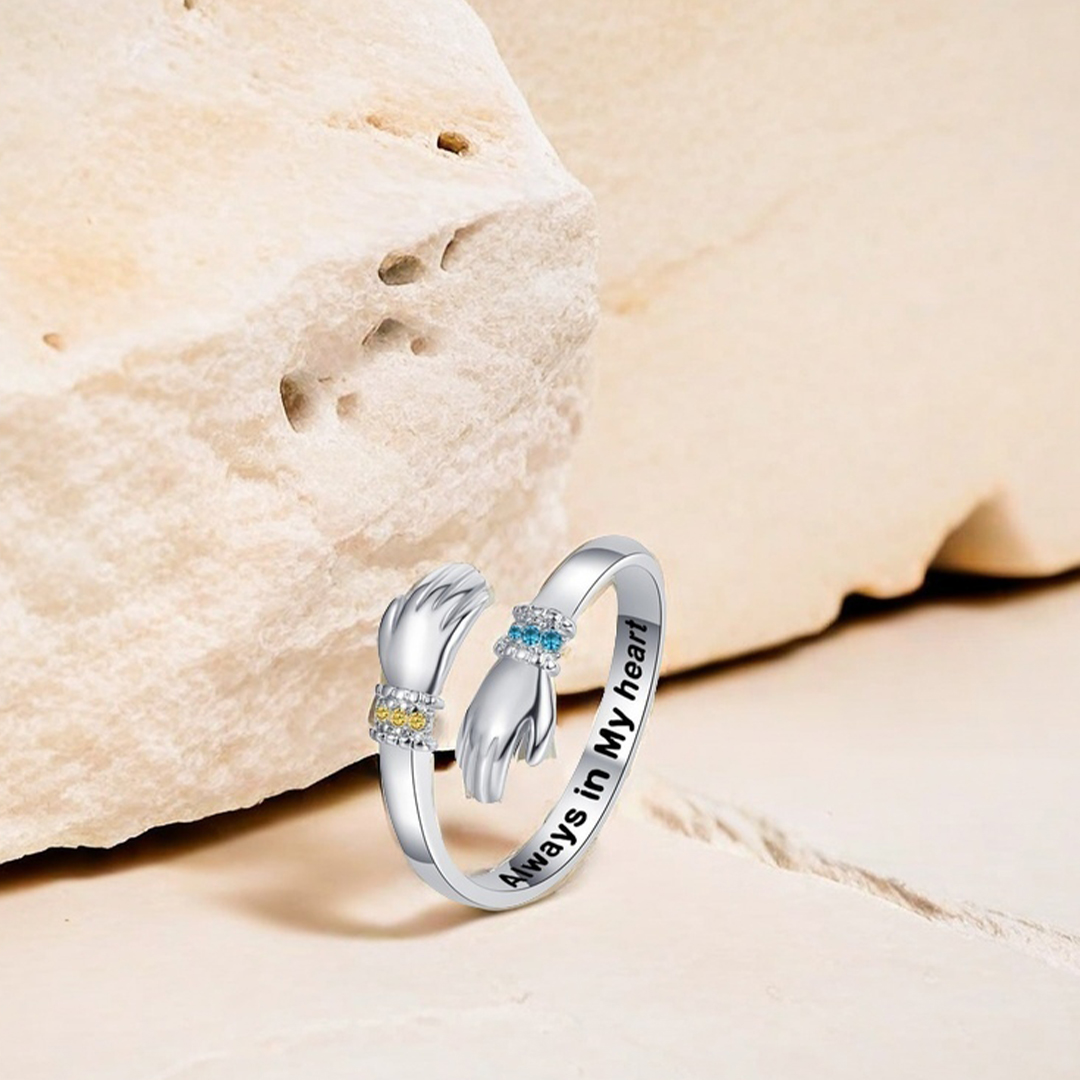 For Daughter - S925 Always Keep Me In Your Heart Custom Birthstone Hug Ring