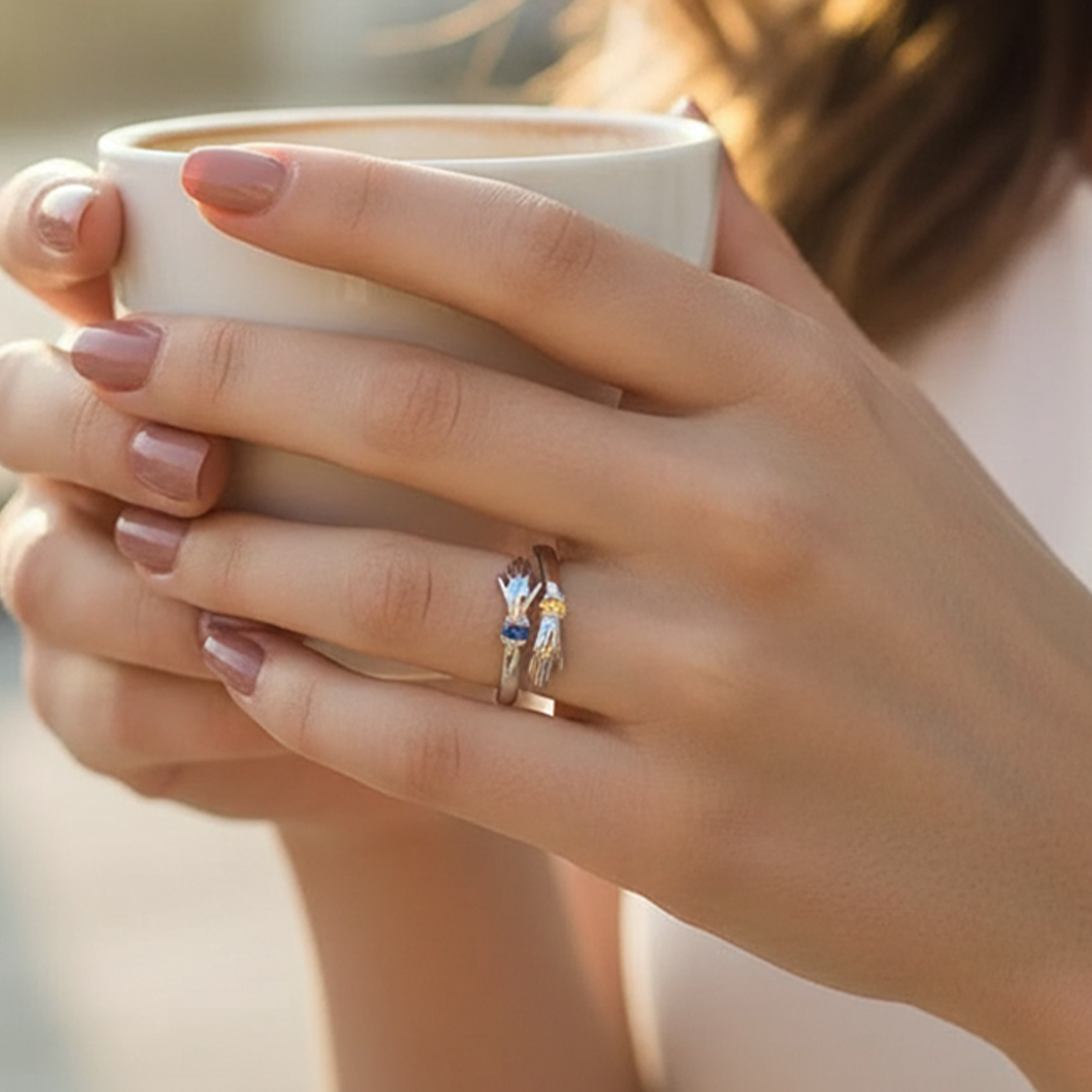 For Mother - S925 Always Keep Me In Your Heart Custom Birthstone Hug Ring