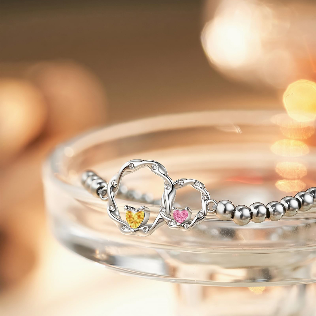 For Mother/Daughter - Customized Birthstones Interlocking Beaded Bracelet
