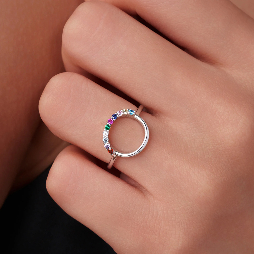 For Mom Grandma- Personalized 1-10 Family Birthstones Reunion Circle Women Ring 