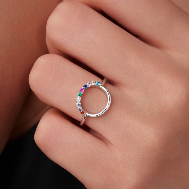 For Mom Grandma- Personalized 1-10 Family Birthstones Reunion Circle Women Ring 