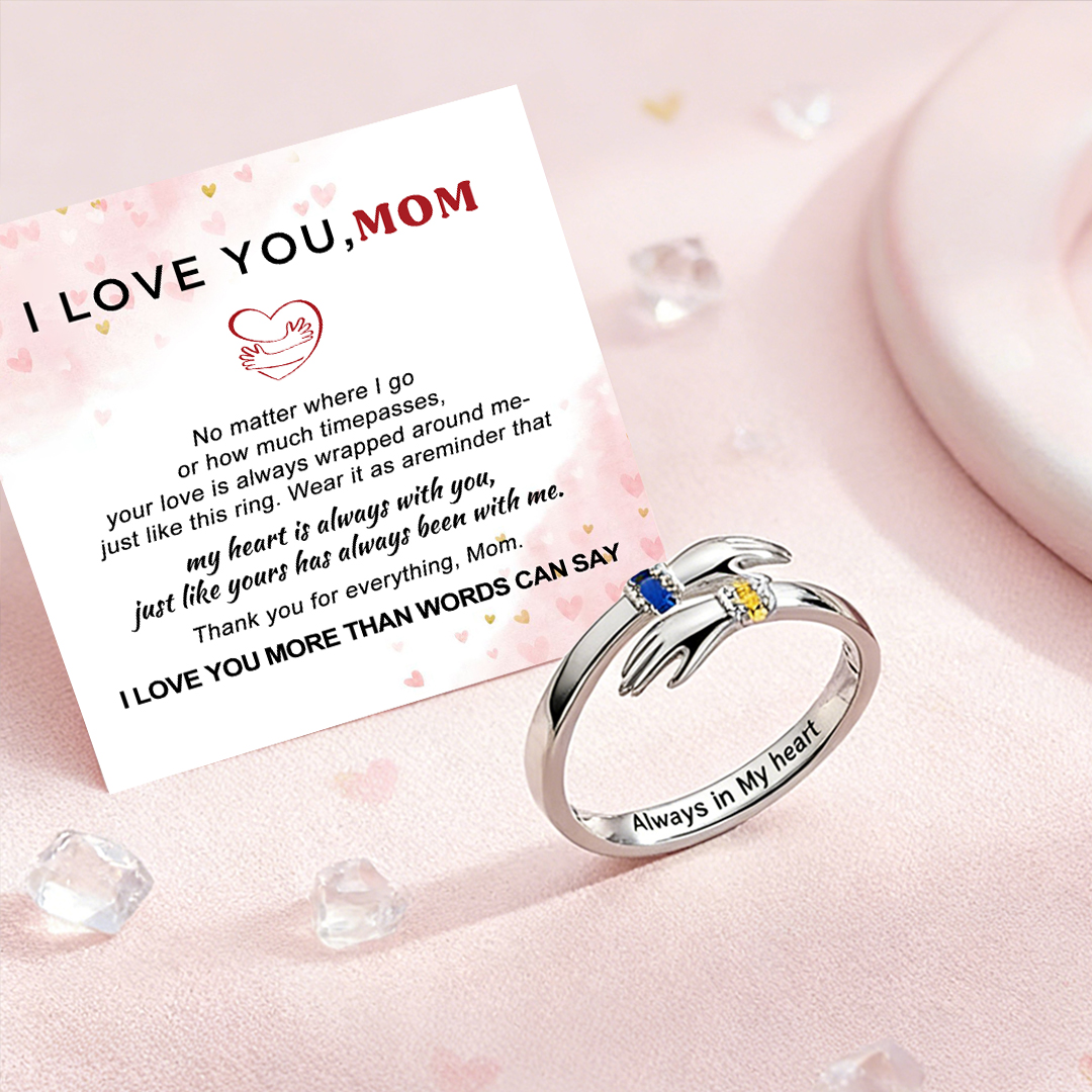 For Mother - S925 Always Keep Me In Your Heart Custom Birthstone Hug Ring