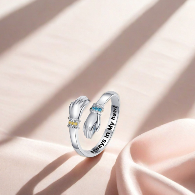 For Daughter - S925 Always Keep Me In Your Heart Custom Birthstone Hug Ring