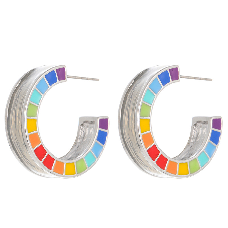 Bold Enamel Rainbow Circle Earrings