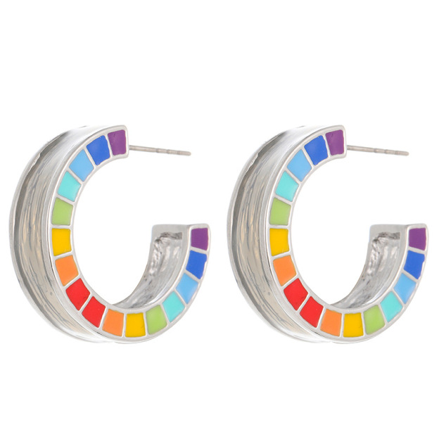 Bold Enamel Rainbow Circle Earrings