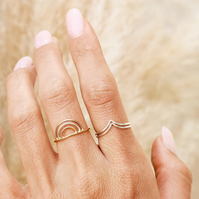 Hollow Rainbow Adjustable Ring