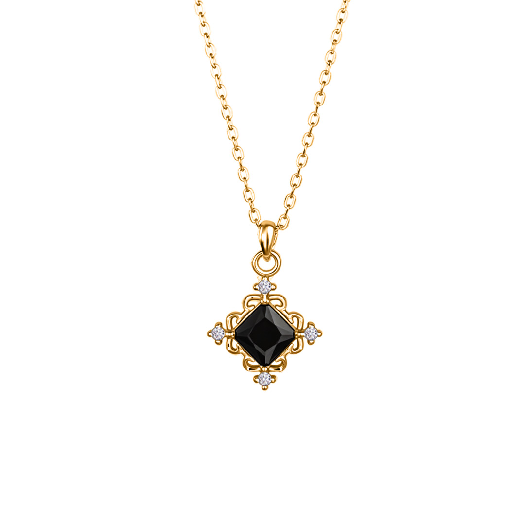 For Self-Black Square Diamond Necklace