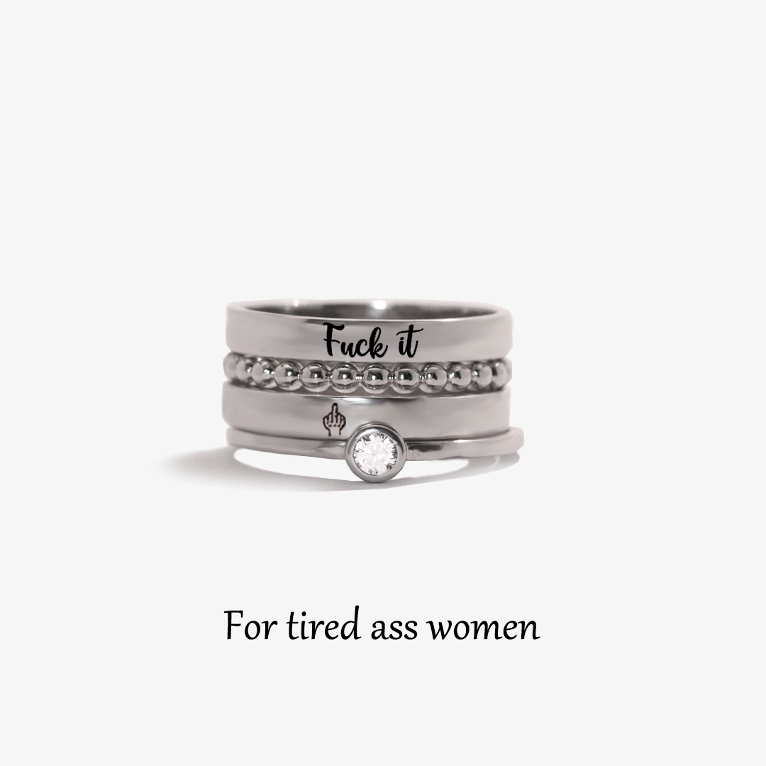 S925 Fuck It Stacked Ring - 4 Rings Set