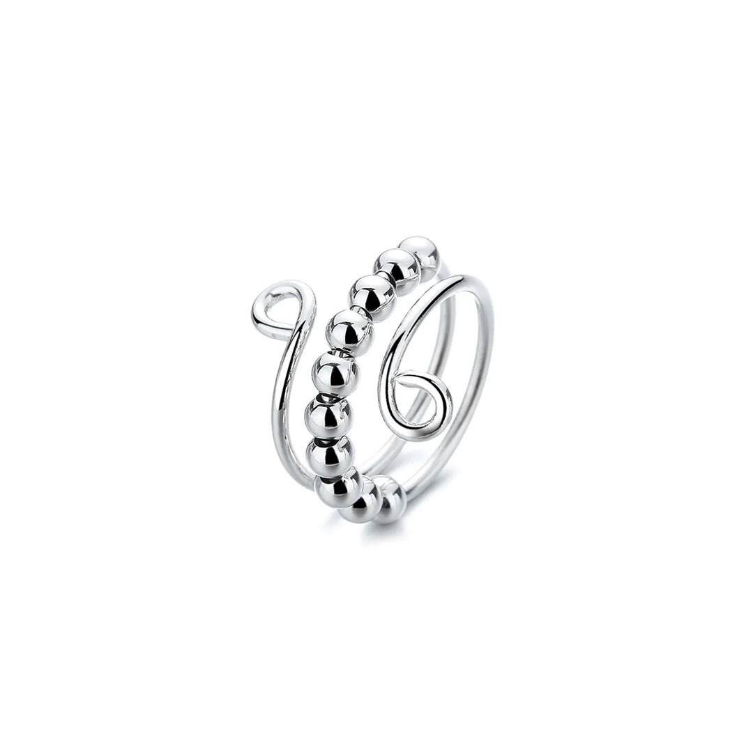 S925 Just Breathe Circle Beads Fidget Ring