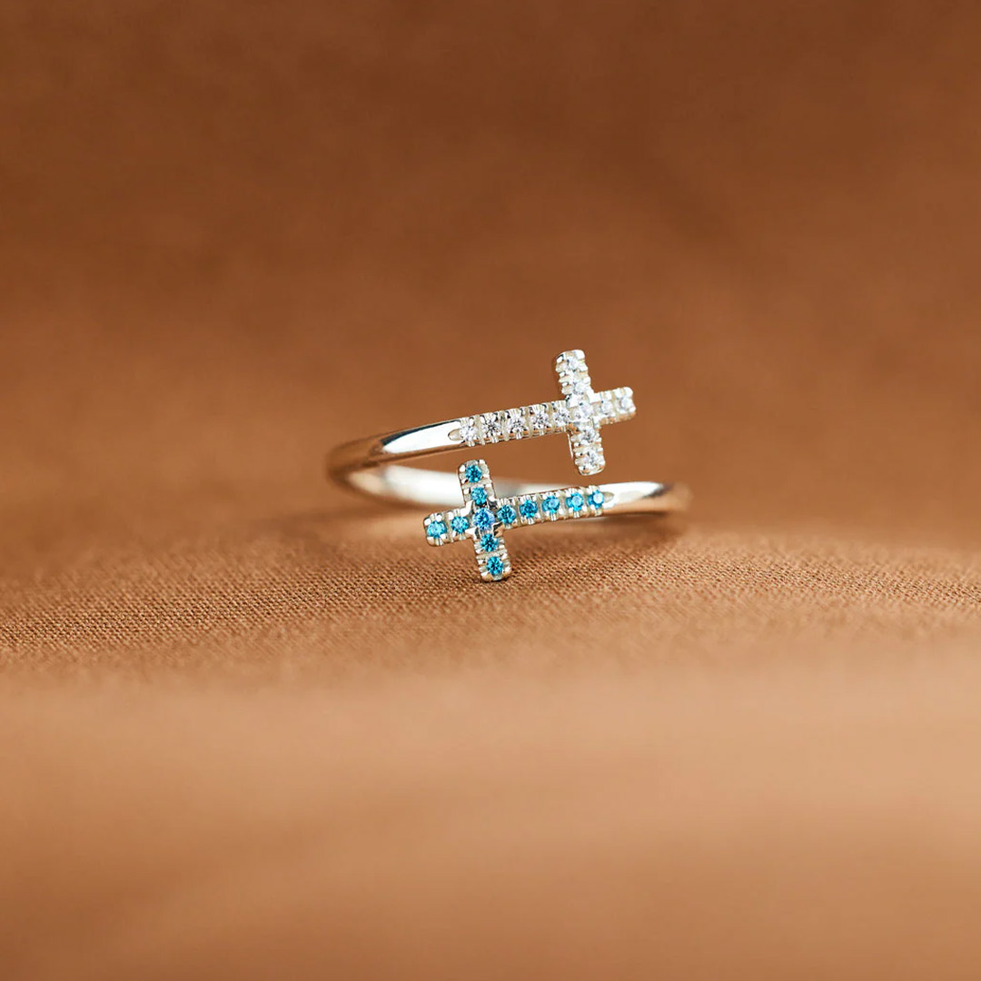 For Love - Double Cross Custom Birthstones Ring
