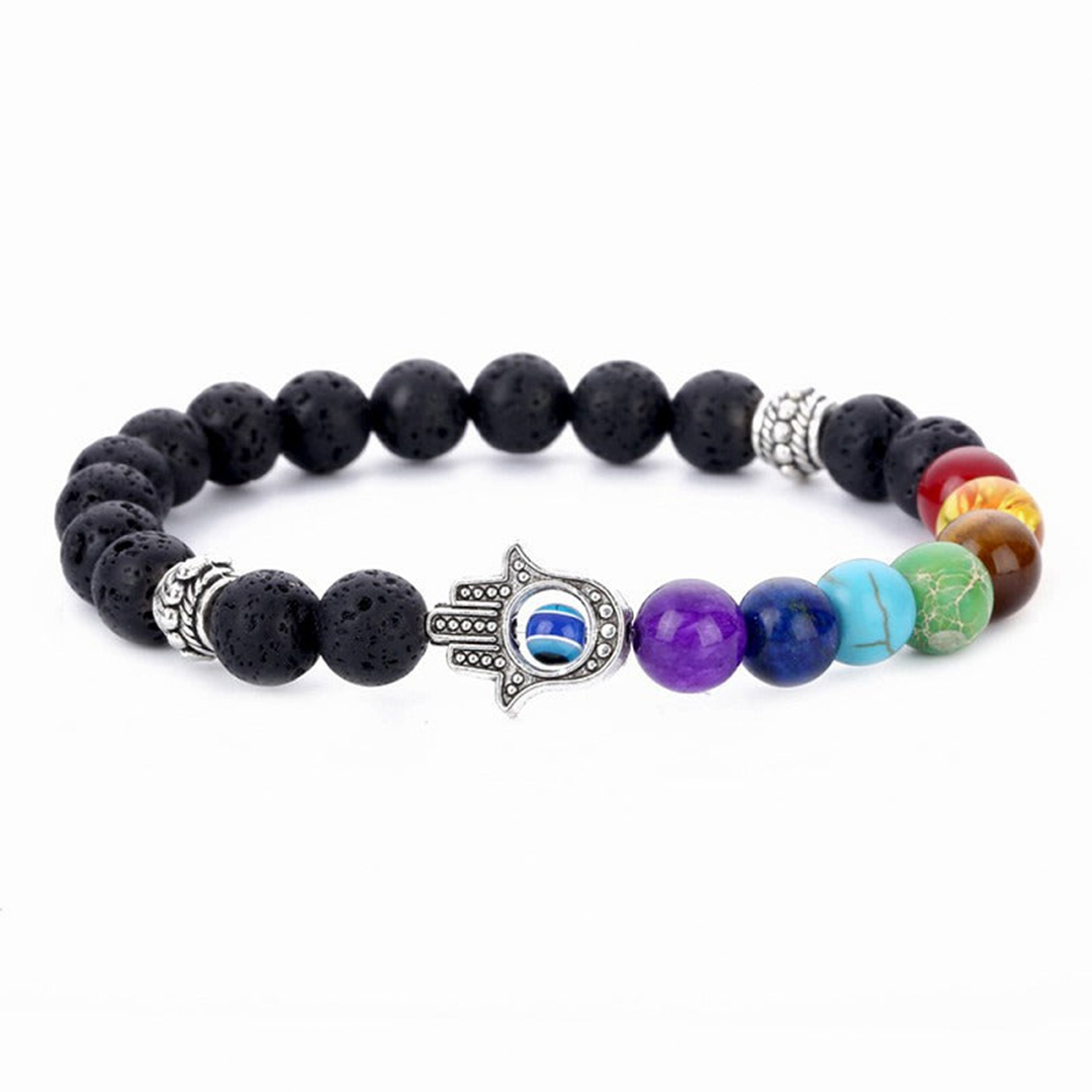 Volcanic Lava Bead Evil Eye 7 Chakra Balancing Bracelet
