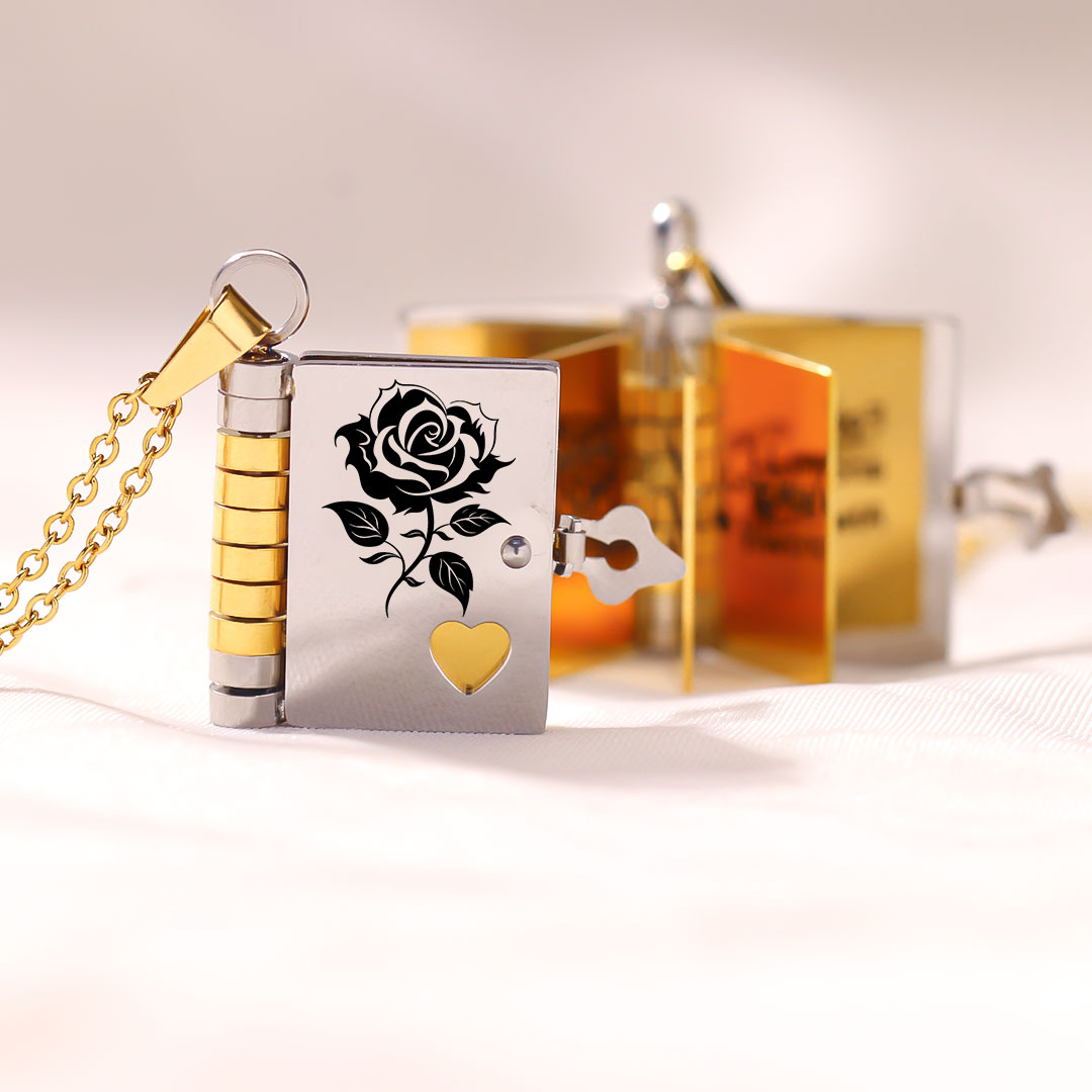 For Self-Rose Book Pendant Necklace