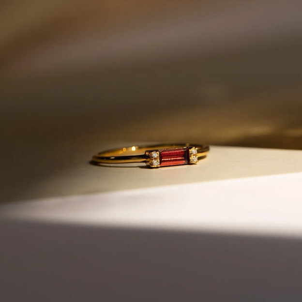 For Self-Self Love Garnet Baguette Ring