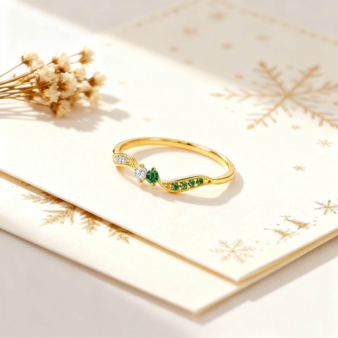 Grandmother & Granddaughter Forever Linked Together Personalized Double Stone Wavy Ring