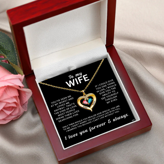 For Wife - I Love You Forever & Always Customized Double Birthstones & Names Necklace
