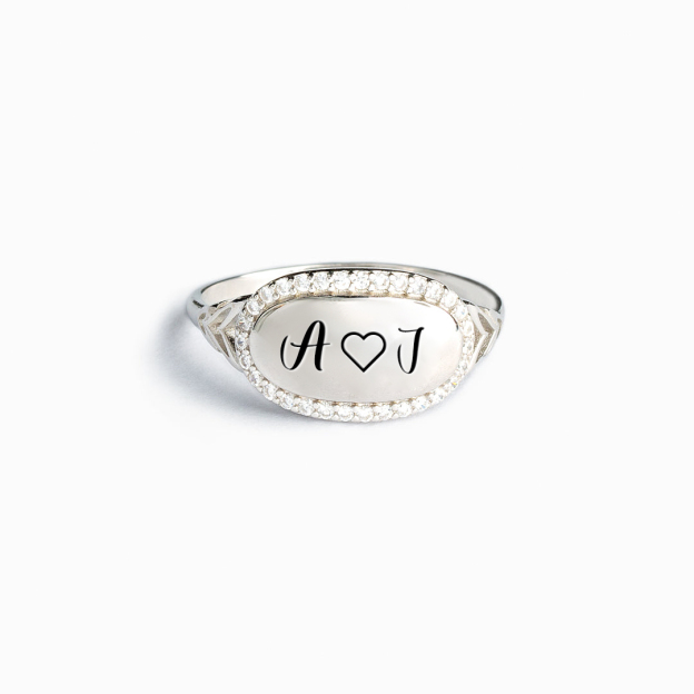 For Love - S925 I Love You Initials Customized Diamond Oval Ring