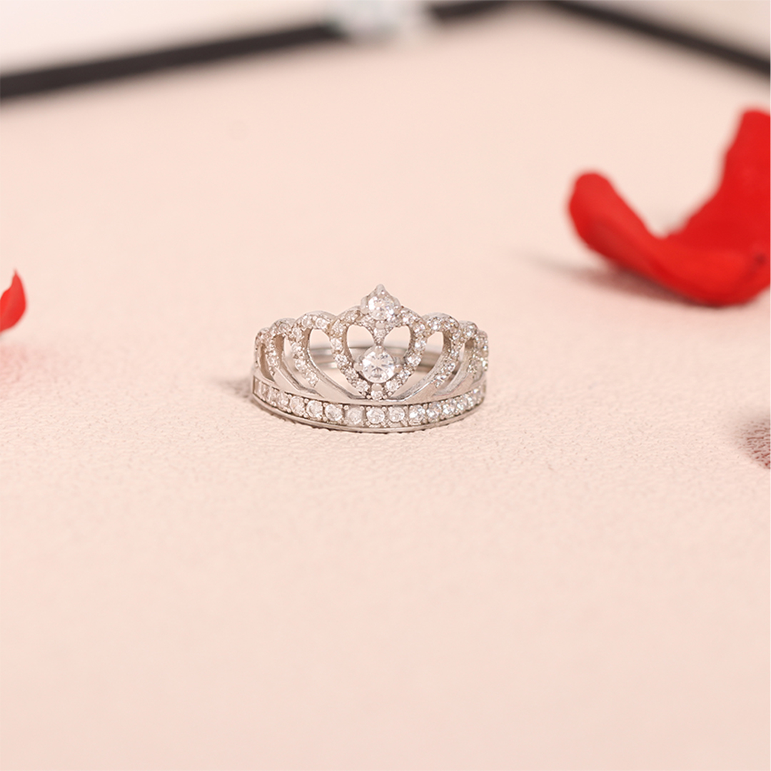 For Daughter - S925 I Love You Forever And Always Sterling Silver Crystal Crown Ring