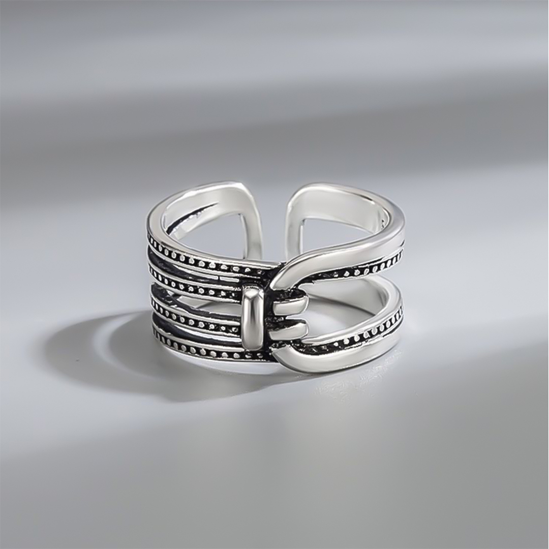 For Daughter - S925 Mother & Daughter Forever Linked Together Horseshoe Buckle Open Ring