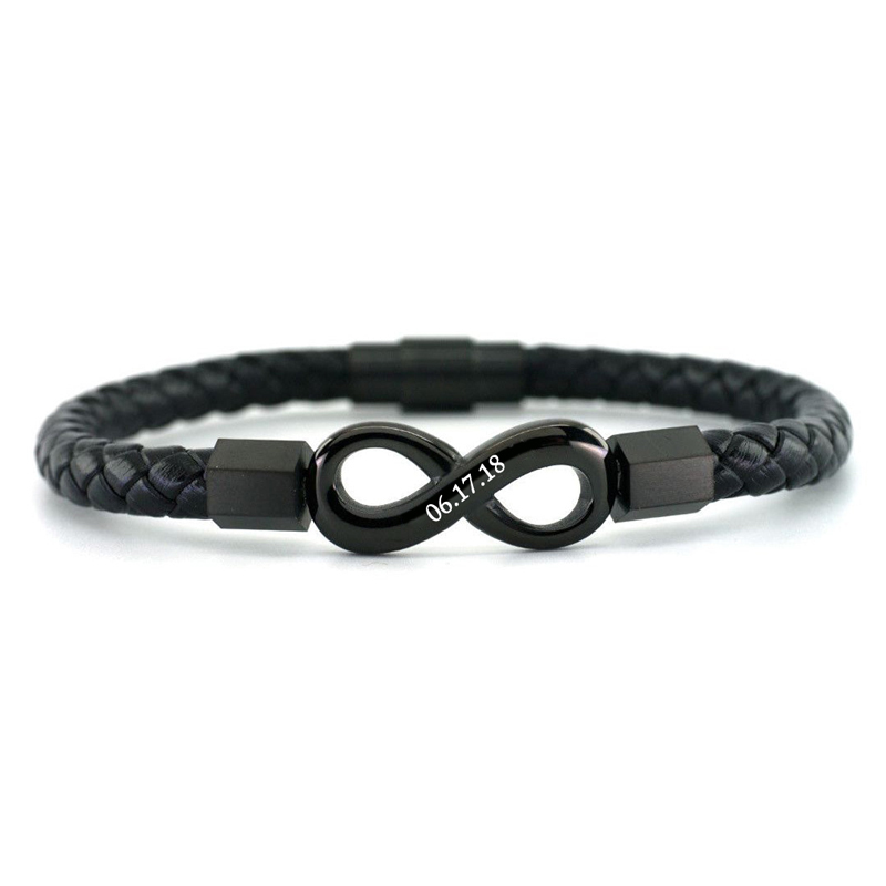 For Husband - Personalized Special Date Infinity Leather Bracelet