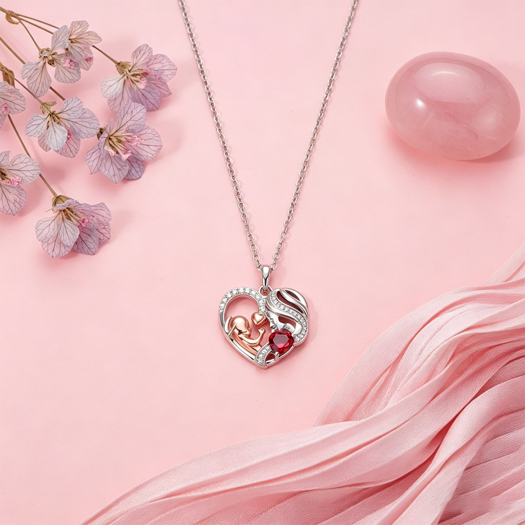 Custom Mother's Birthstone Heart Necklace