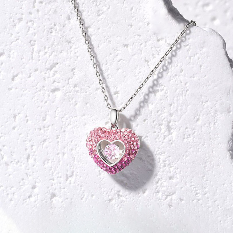 For Daughter - S925 Mother & Daughter Forever Linked Together Pink Beating Heart Necklace