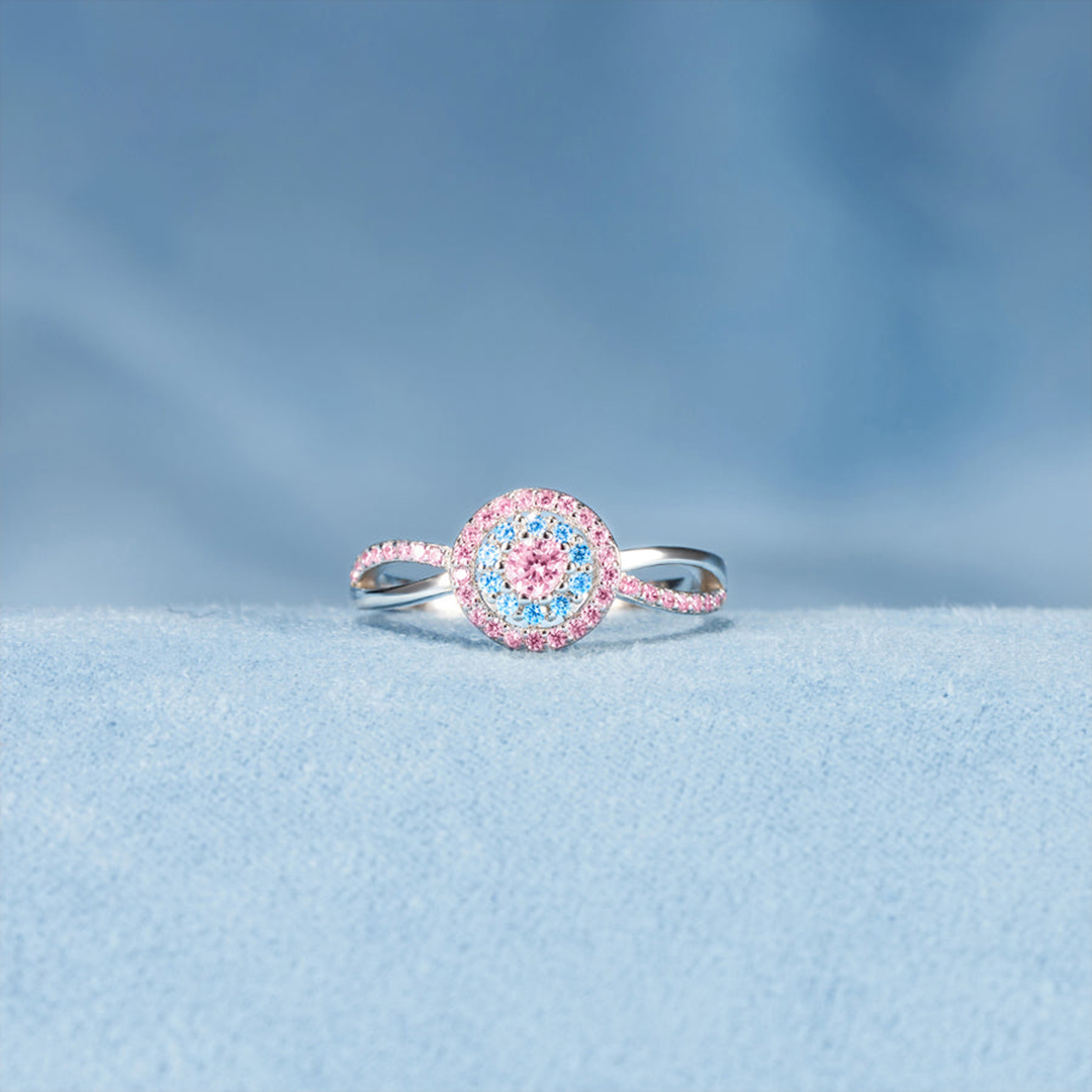For Self - S925 Pink Blue Round Diamond Ring