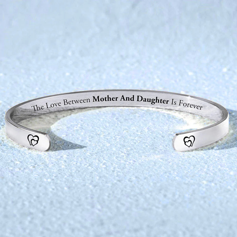 The Love Between Mother And Daughter Is Forever Double Heart Cuff Bracelet