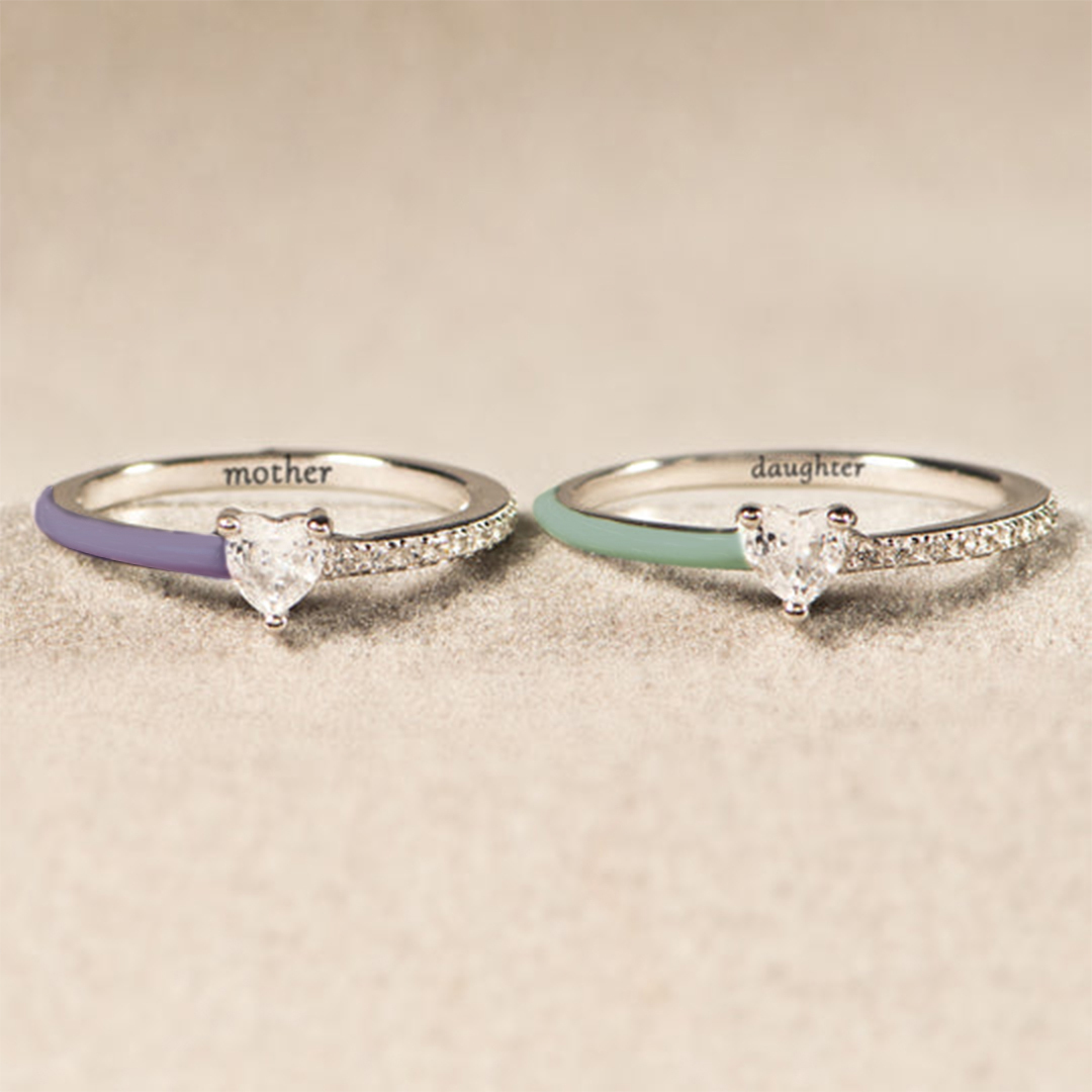 Mother & Daughter Purple Green Heart-cut Rings