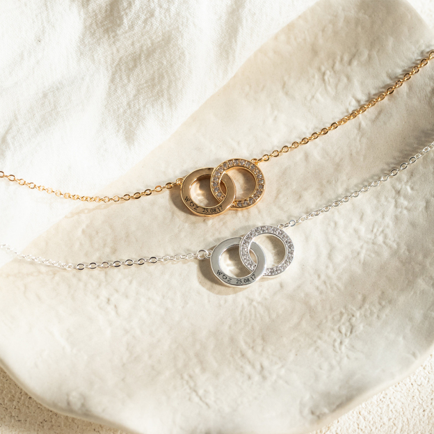 For Love - S925 We Are Forever Linked Together Initials Date Custom Interlocking Necklace