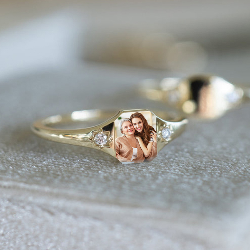 S925 Mother & Daughter Forever Linked Together Photos And Birthstone Custom Ring