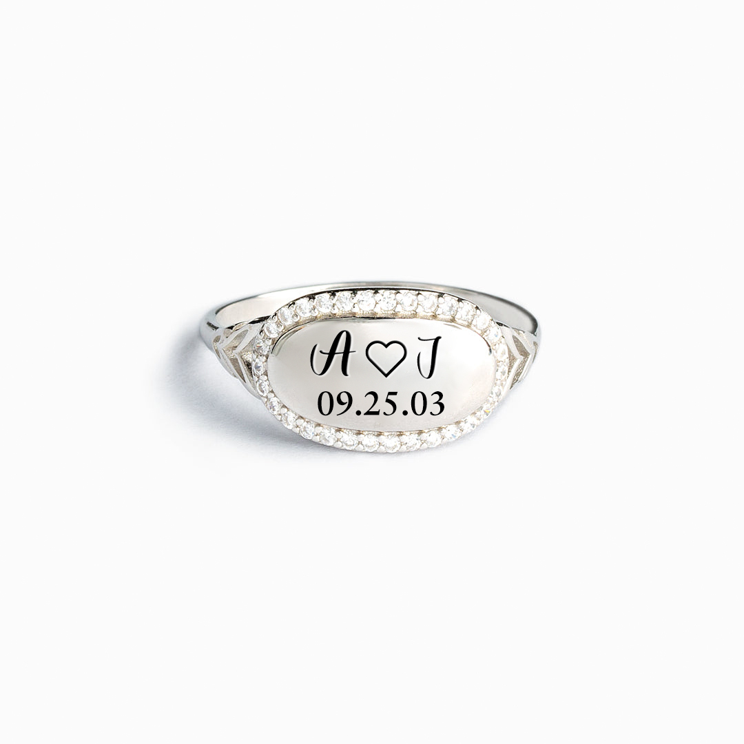 S925 Custom Initials & Special Date Diamond Oval Ring