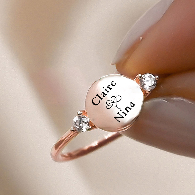 Custom Two-Name Double Diamond Circle Ring
